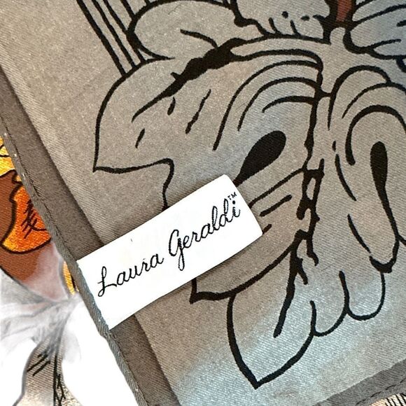 Grey brown rust fall leaf silk square 29” scarf by Laura Geraldi - Picture 7 of 7